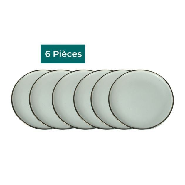 service-de-table-19-pièces-résistant---wy-(design-aisha)---6-grandes-assiettes-rondes-27-cm---6-assiettes-à-dessert-20-cm---6-bols-14-cm---1-plateau---céramique-grès---beige-avec-bordure-argenté