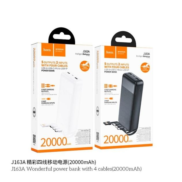 powerbank-hoco-j163a---20000-mah---4-câbles-intégrés---02-entrées,-04-sorties---indicateur-led---garantie-3-mois-696a498714b85