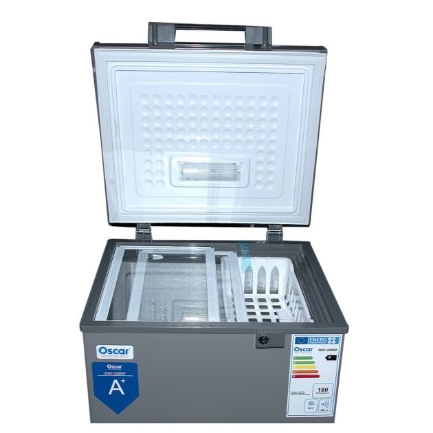 congelateur-coffre-oscar-osc-220df-116-litres-systeme-statique-thermostat-reglable-panier-amovible-gris-noir-garantie-6-mois-7124
