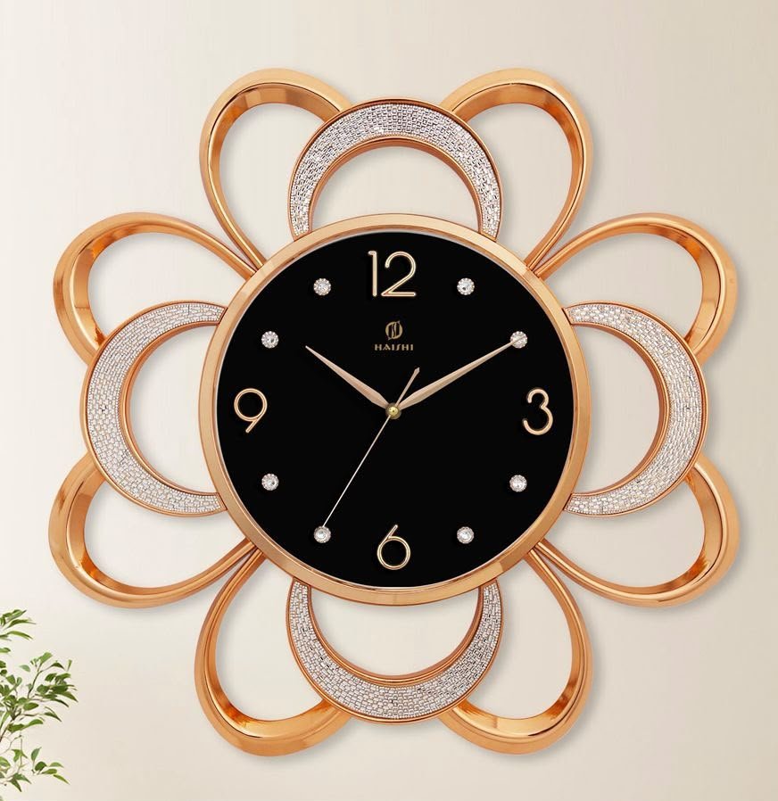horloge-murale-design-fleur-doree-strass-8141