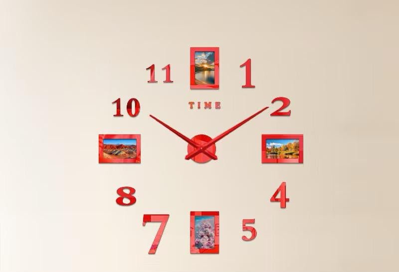 horloge-murale-design-3d-rouge-avec-cadres-photo-integres-edition-time-8236