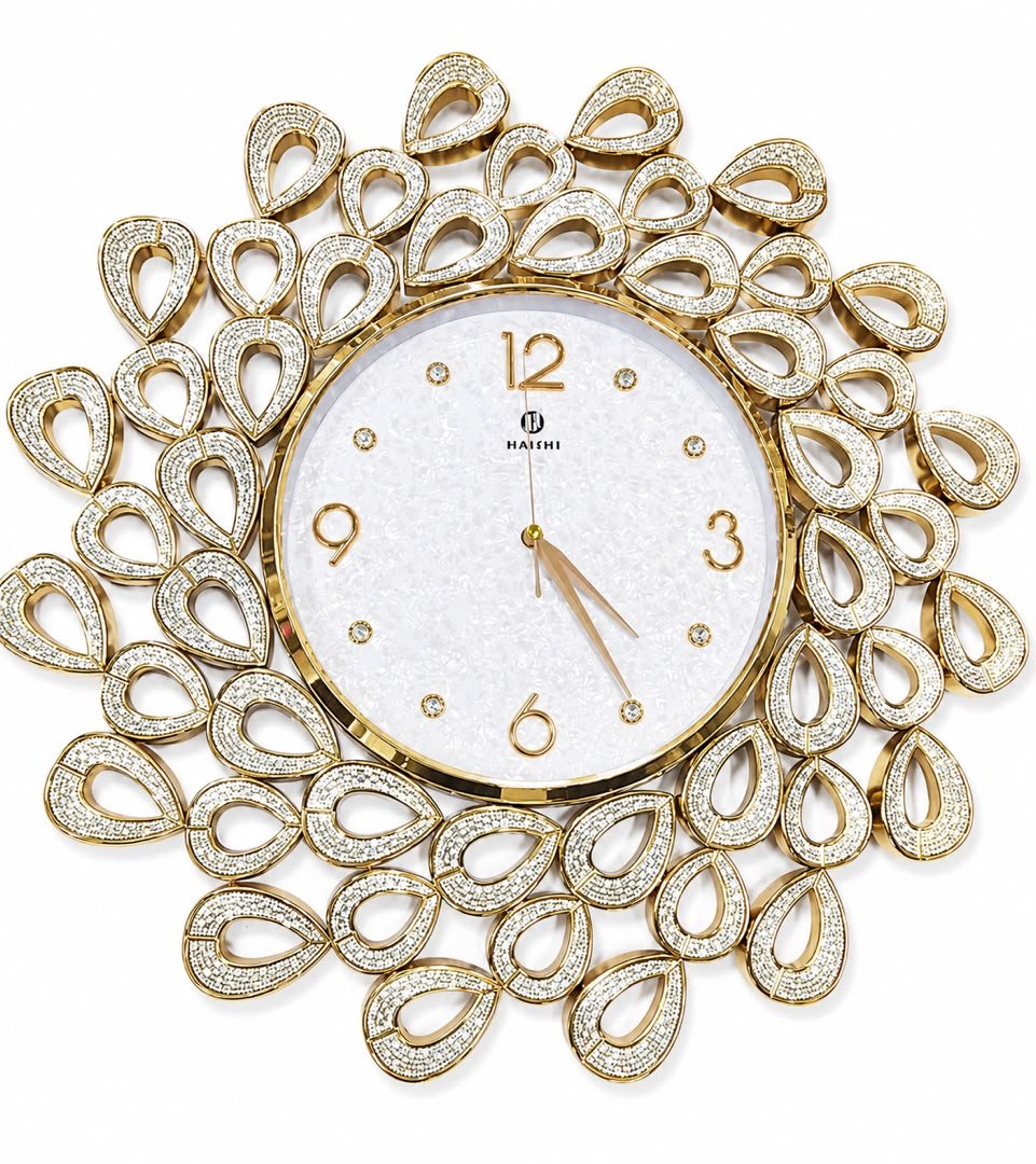 horloge-murale-de-luxe-design-gouttes-dorees-sertie-de-strass-marque-haishi-8250