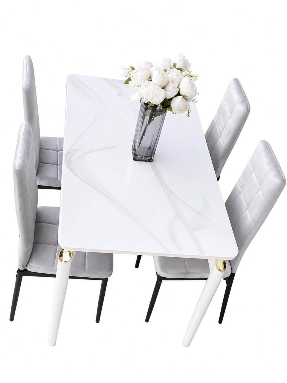 ensemble-table-a-manger-effet-marbre-blanc-chaises-velours-gris-8288