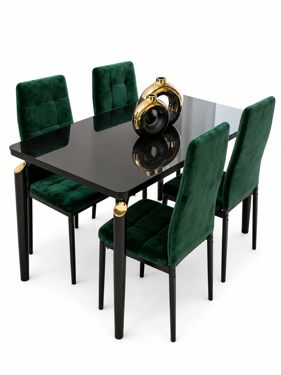ensemble-table-a-manger-noir-laque-4-chaises-velours-vert-emeraude-8291