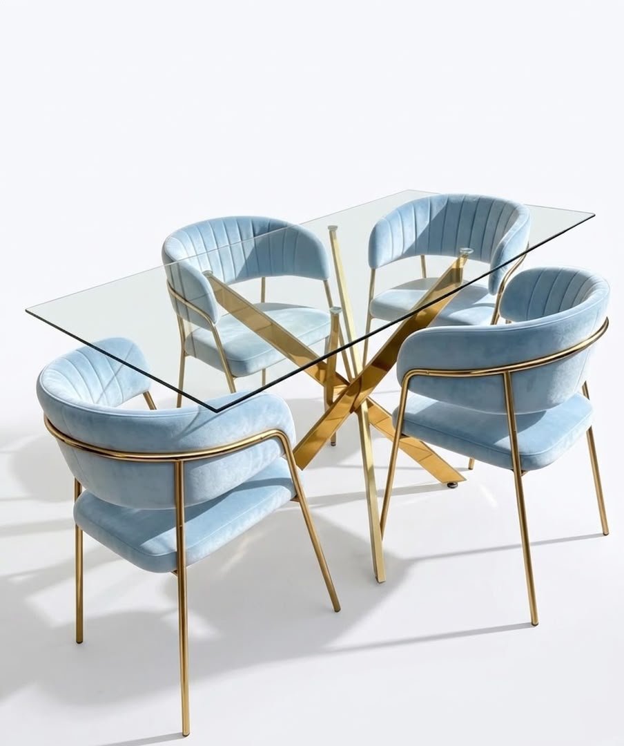 ensemble-table-a-manger-verre-et-4-chaises-velours-bleu-style-dore-contemporain-8426