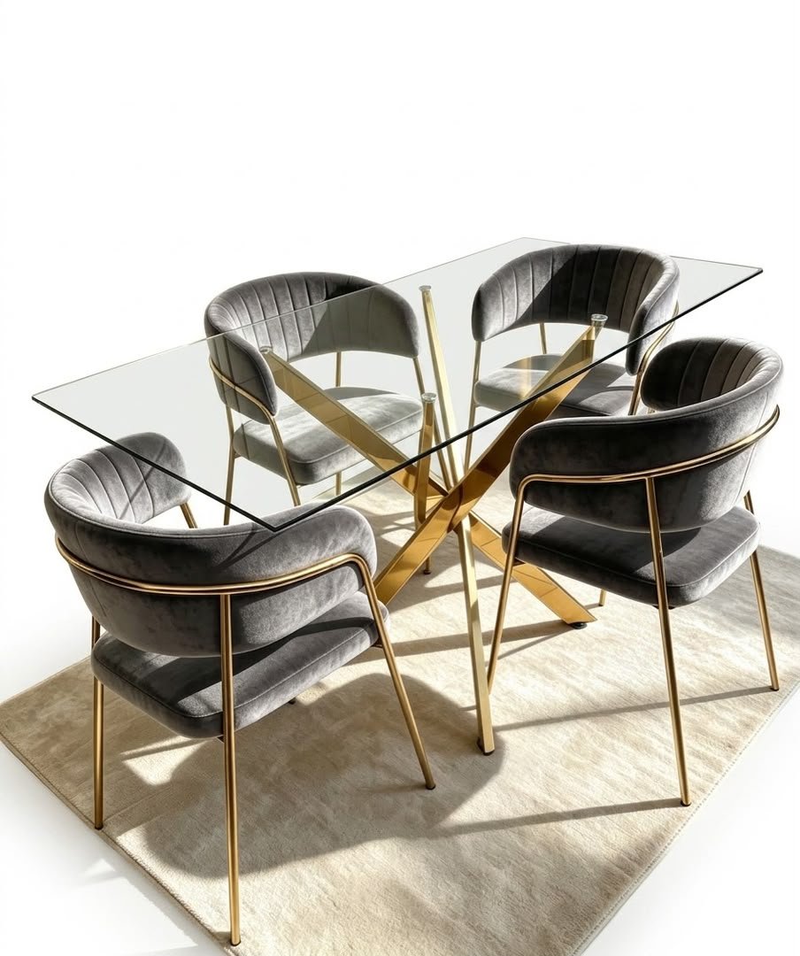ensemble-table-a-manger-verre-et-4-chaises-velours-gris-style-dore-contemporain-8428