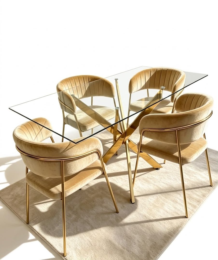 ensemble-table-a-manger-verre-et-4-chaises-velours-jaune-moutarde-style-dore-contemporain-8429