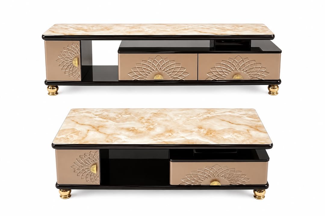 ensemble-meuble-tv-et-table-basse-beige-noir-marbre-8473