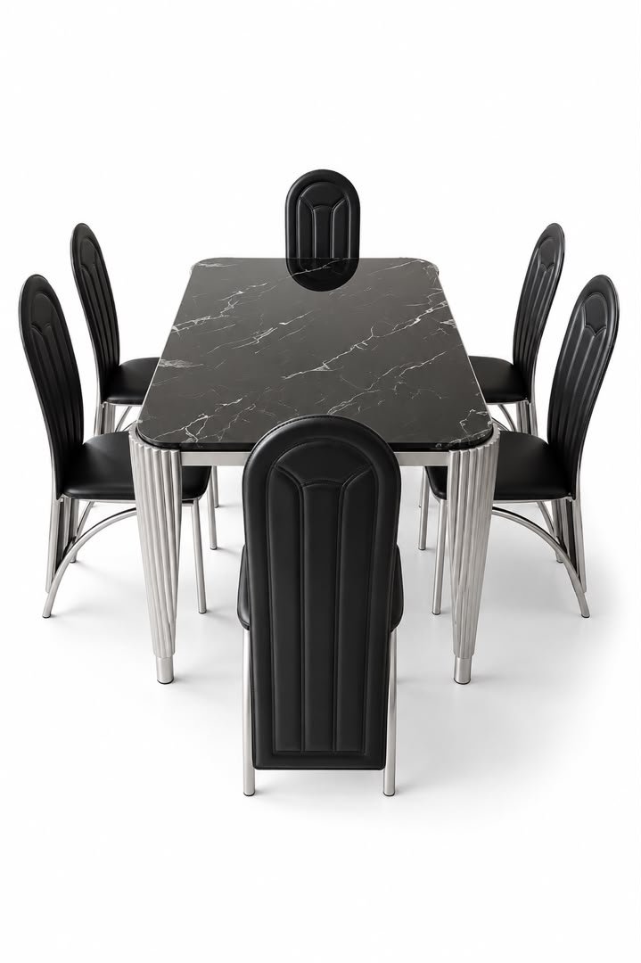 ensemble-table-a-manger-marbre-noir-chaises-chromees-8477