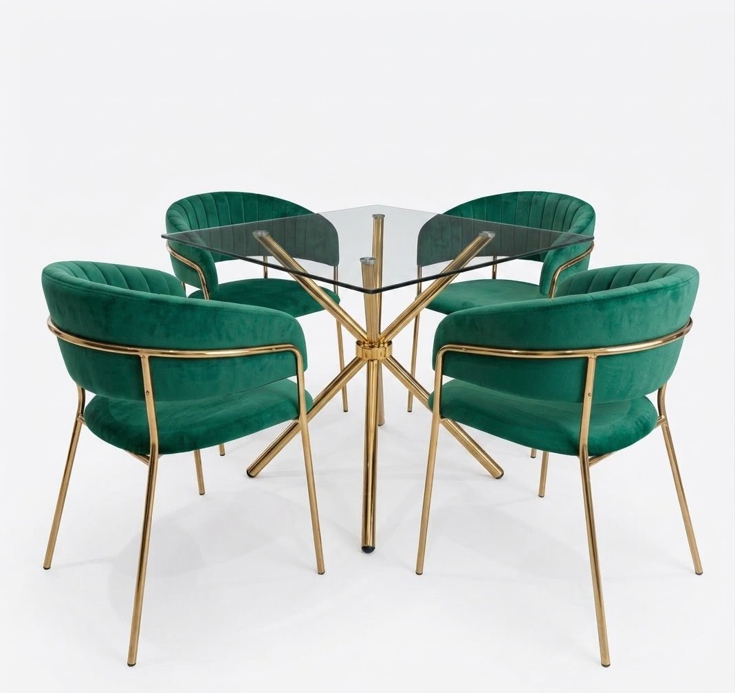 ensemble-table-a-manger-carree-et-4-chaises-plateau-verre-velours-vert-emeraude-8519