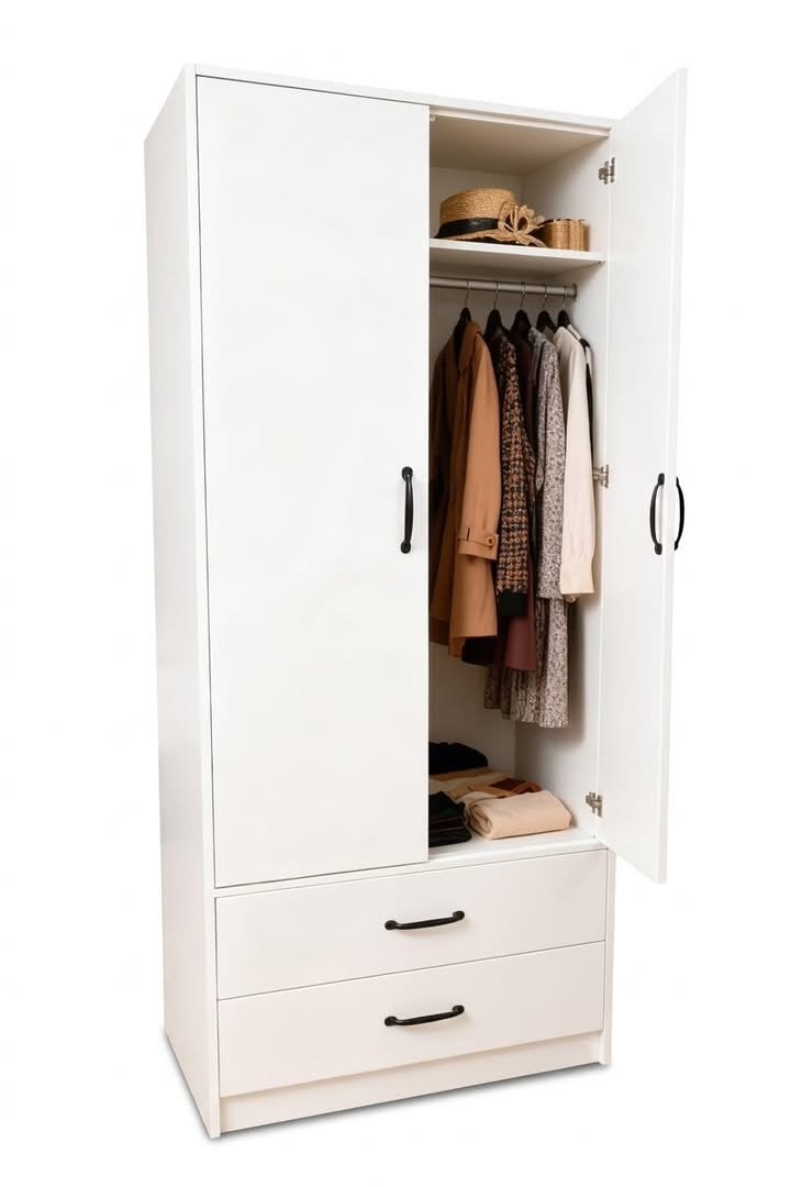 armoire-penderie-2-portes-avec-tiroirs-finition-blanche-8532