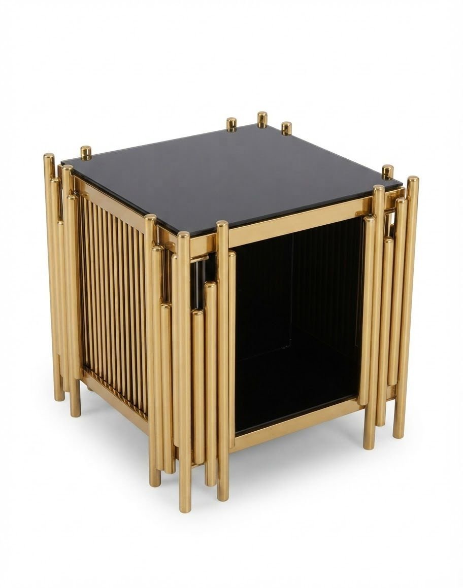 table-dappoint-carree-a-deux-niveaux-au-design-moderne-et-luxueux-ce-meuble-combine-un-plateau-noir-brillant-avec-une-structure-metallique-doree-composee-de-tubes-verticaux-decoratifs-8654