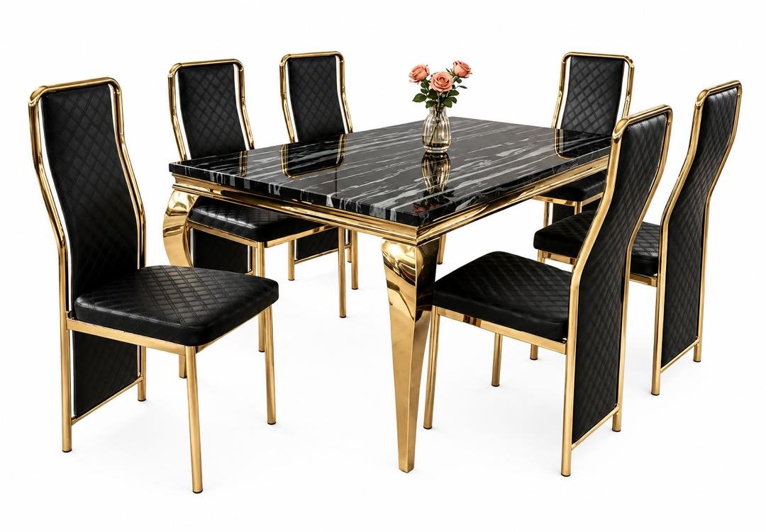 ensemble-table-a-manger-marbre-noir-chaises-bordees-or-6-chaises-8693