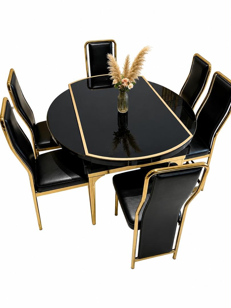 ensemble-table-a-manger-ovale-noir-or-chaises-assorties-6-chaises-8694