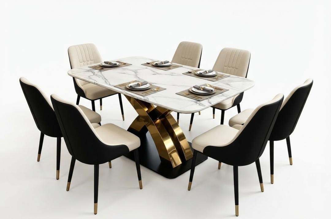 ensemble-table-a-manger-marbre-chaises-bicolores-beigenoir-8-chaises-8739