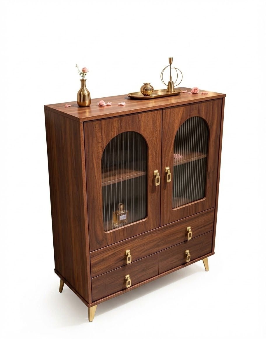 buffet-vaisselier-bois-fonce-avec-portes-vitrees-cintrees-et-finitions-dorees-8785