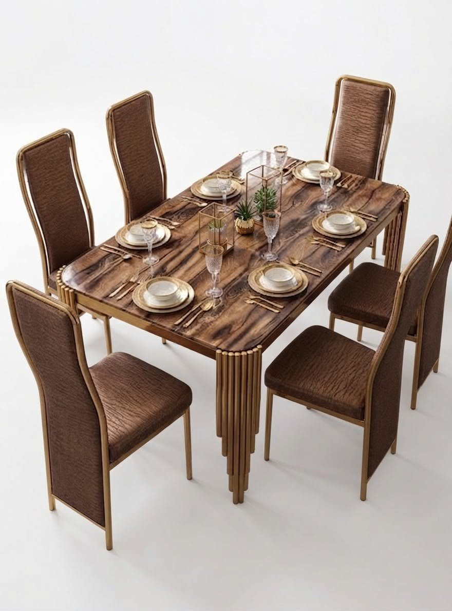 ensemble-table-a-manger-effet-bois-6-chaises-dorees-8884