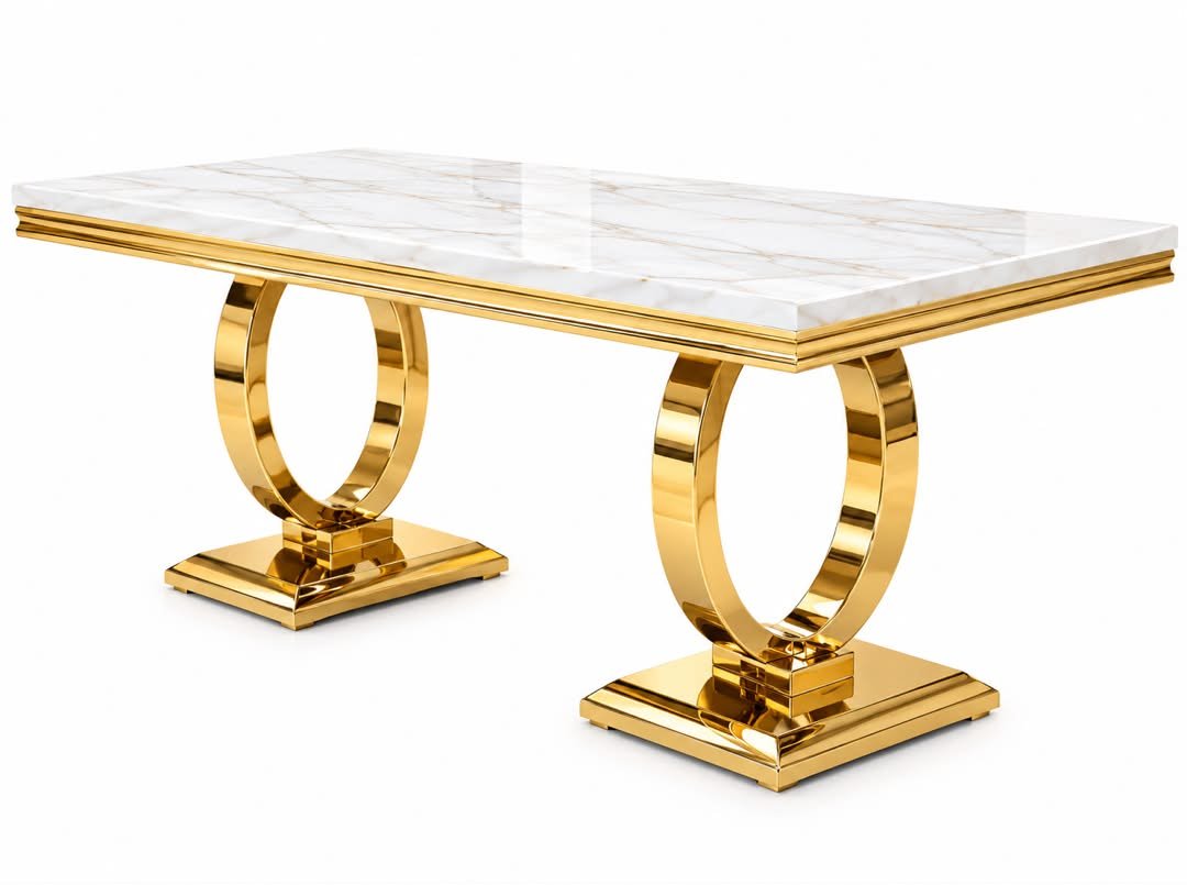 table-a-manger-rectangulaire-plateau-marbre-doubles-pieds-anneaux-dores-8987
