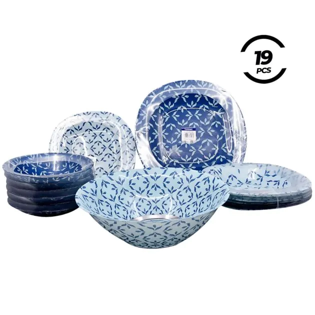 ensemble-d’assiettes-en-opal---19-pièces---luminarc---12cm---19cm---21cm---bol-et-saladiers---motif-bleu-foncé