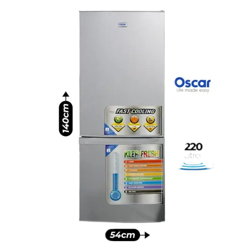 Réfrigérateur combiné Oscar OSC-R310C - 220 Litres - Classe énergétique A -  R600a - Gris - 6 Mois