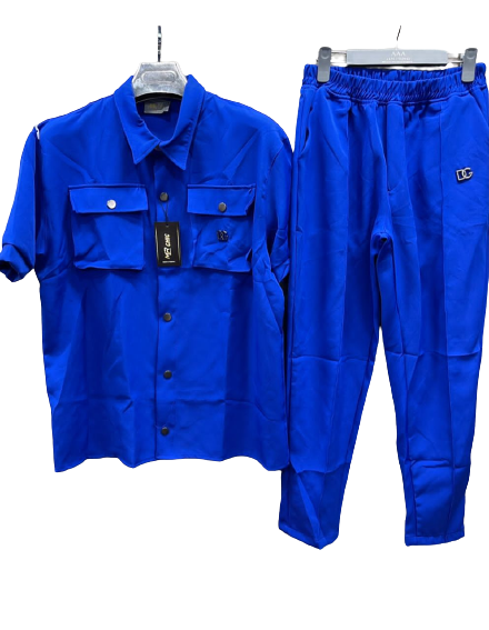 ensemble-chemise-et-pantalon-À-manches-courtes-pour-hommes---bleu