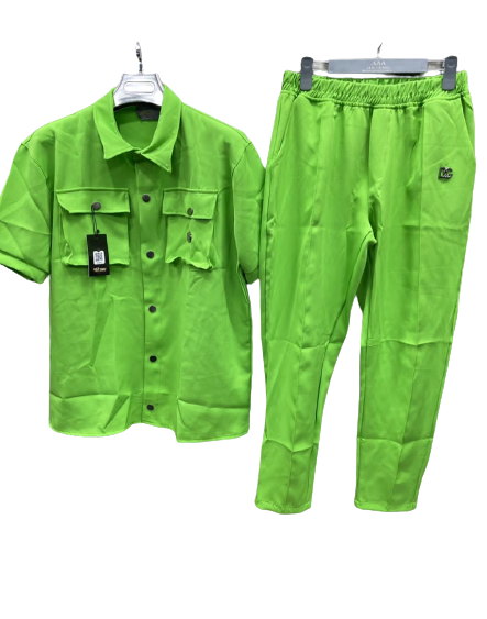 ensemble-chemise-et-pantalon-À-manches-courtes-pour-hommes---vert