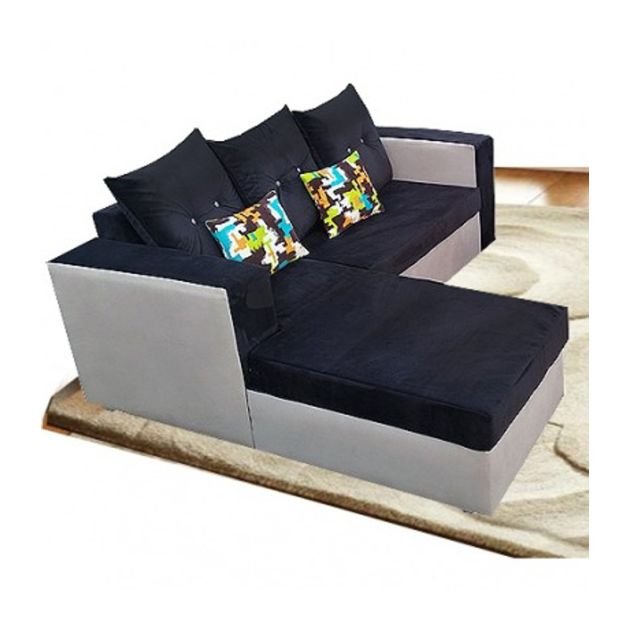 salon-avec-canapé-d'angle---7-places---velours---noir/gris-+-horloge-mural-offert