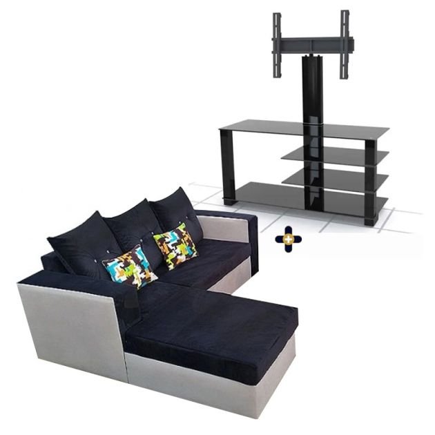 pack-canapé-d'angle-moderne---velours-norvegien---3-places-séparables---rouge-et-noir-+-meuble-tv