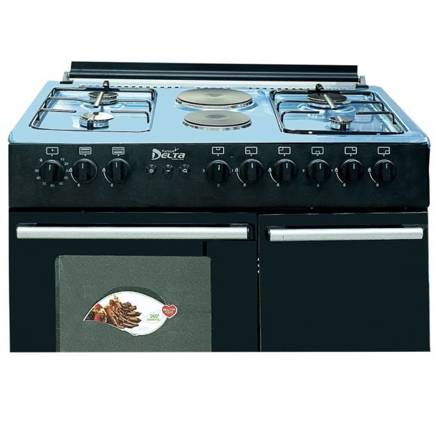 cuisinière-à-gaz---delta-shine-line--dso-609slixbl--4-feux-+-2-plaques-chauffantes---avec-allumage-électrique-et-automatique---60-x-90-cm---noir---garantie-6-mois