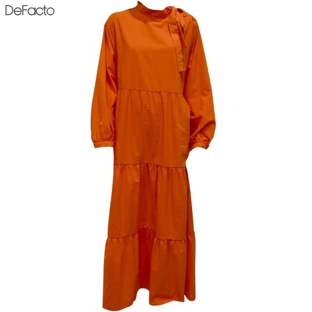 robe-longue-pour-femme---defacto---manche-longue---orange