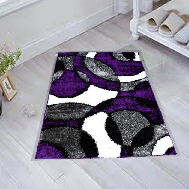 tapis---turkey-shaggy---en-coton---violet/-noir-et-gris