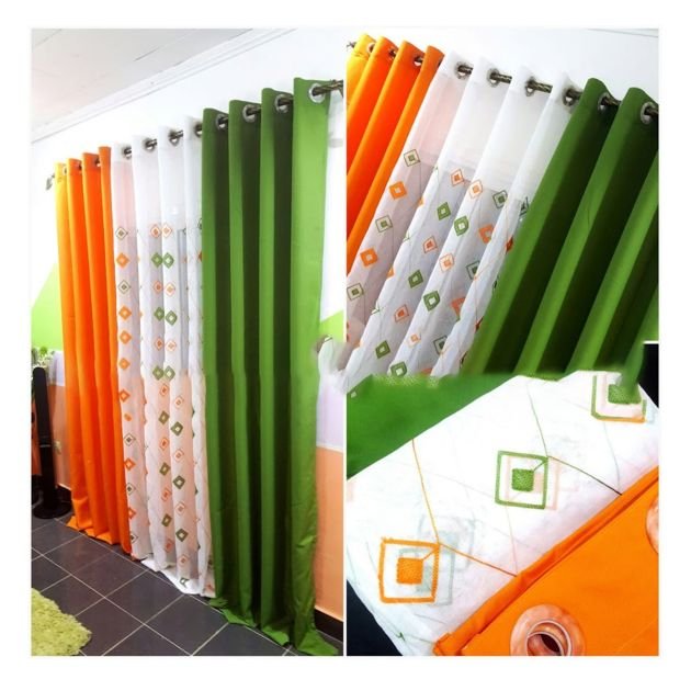 lot-de-2-rideaux-occultant-(lourd)---voilage-transparent---140-cm-x-250-cm---orange/vert