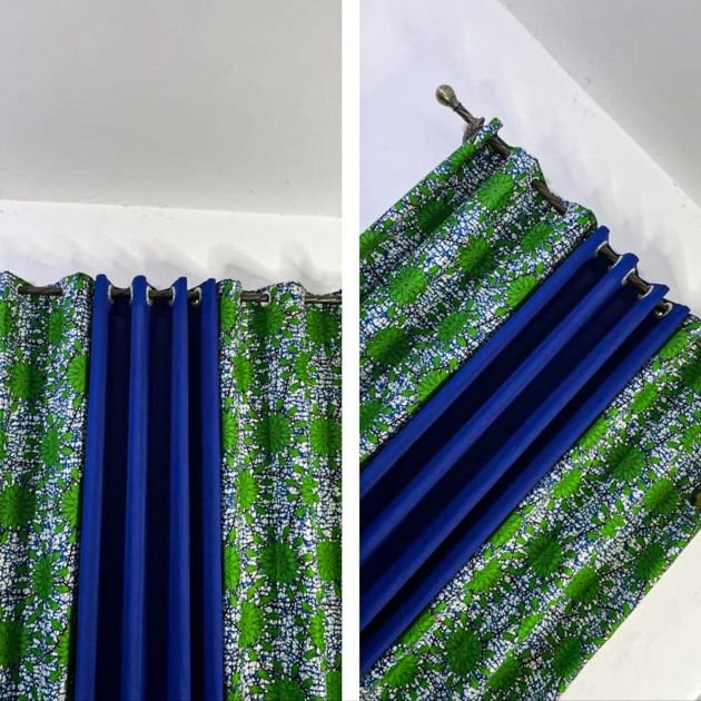 lot-de-2-rideaux-africain-occultant-(lourd)-&-voilage-transparent---vert-&-bleu
