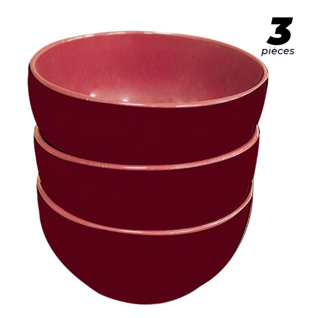 bols-ultra-résistants-et-compatibles-micro-ondes---3-pièces---céramique-en-porcelaine---rouge