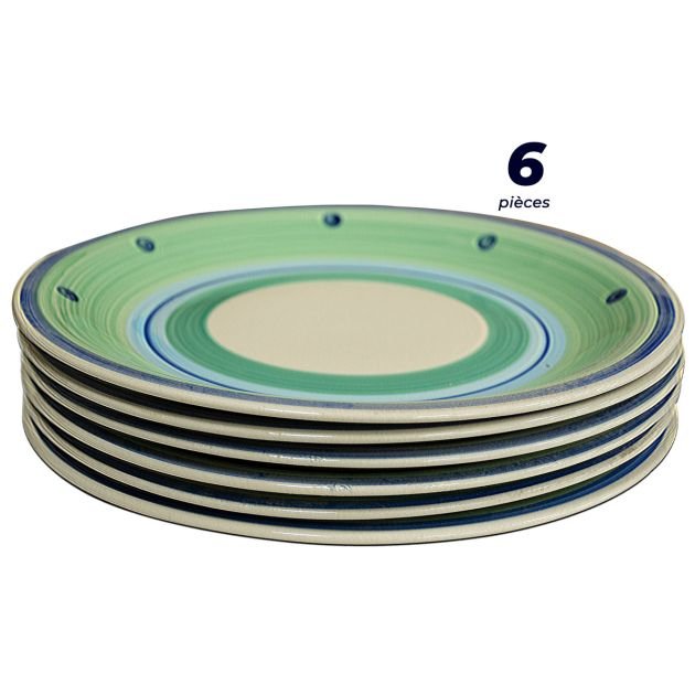 plats-/-assiettes---lot-de-6-pièces---10.5-assiette-peinte-à-la-main---vert/blanc/bleu
