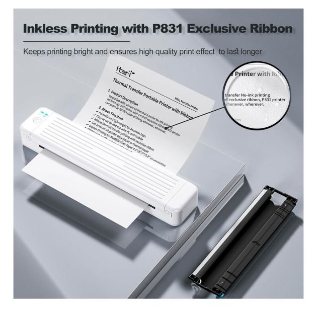 imprimante-portable-sans-fil---itari-p831---bluetooth---sans-encre-300-dpi---pour-papier-de-copie-a4---6-mois