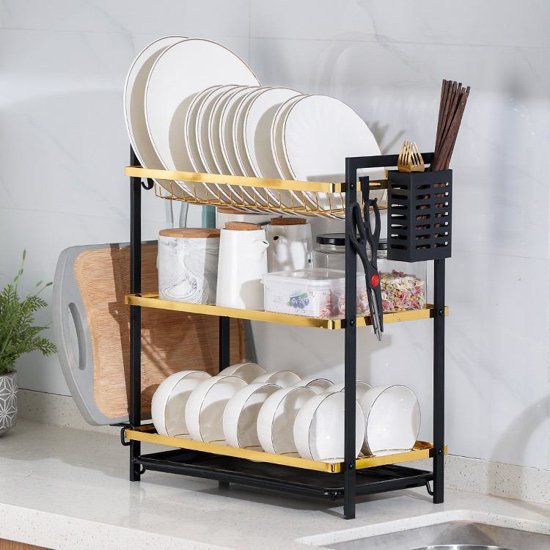 range-vaisselle-noir---organisateur-d'étagère-de-cuisine-bol-de-vidange-mural-porte-couverts-égouttoir-à-vaisselle-avec-plateau