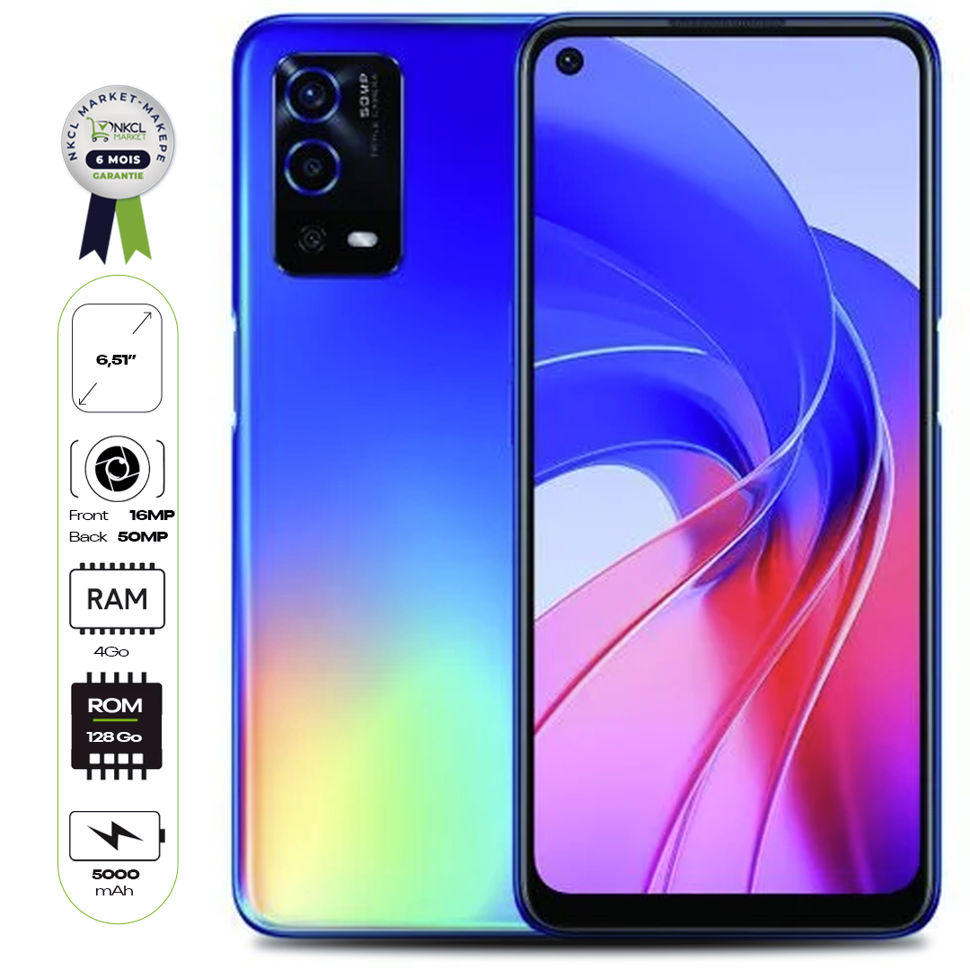 oppo-a55-smartphone---4go-ram,-128go-stockage,-caméra-50mp-+-16mp,-Écran-6,51"---autonomie-5000mah---couleur-rainbow-blue