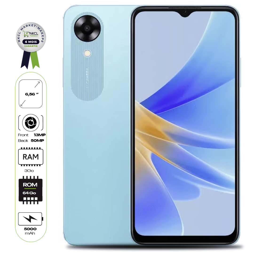 oppo-a17k---smartphone-4g-dual-sim,-3-go-ram,-64-go-stockage,-batterie-5000mah---bleu