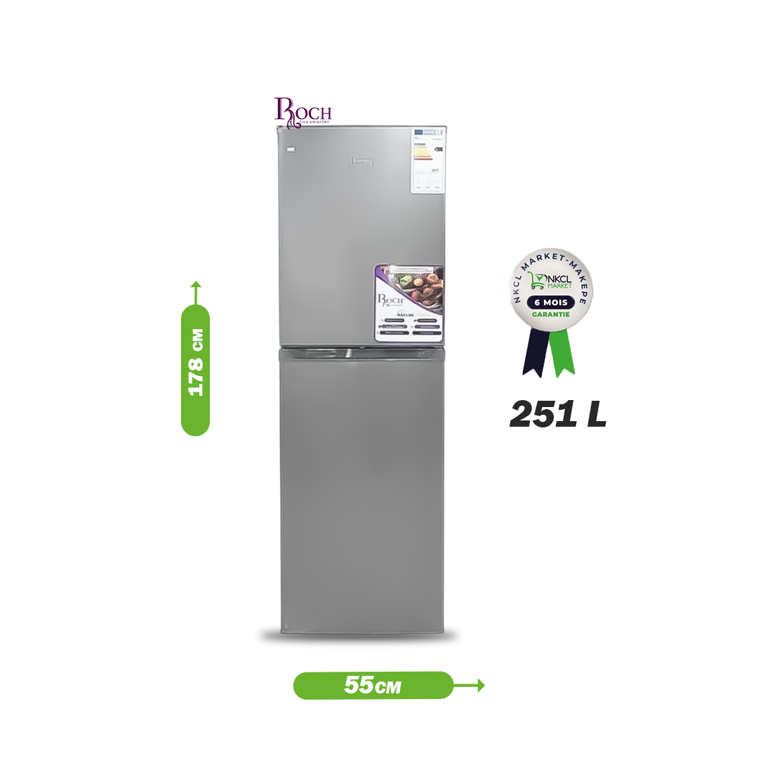 réfrigérateur-combiné---roch---rfr--310-db-l---251-litres---gris