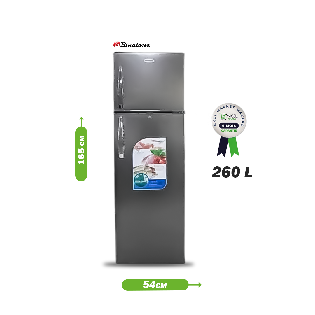 réfrigérateur---binatone---260litres---rf-275d---gris---6-mois-de-garantie
