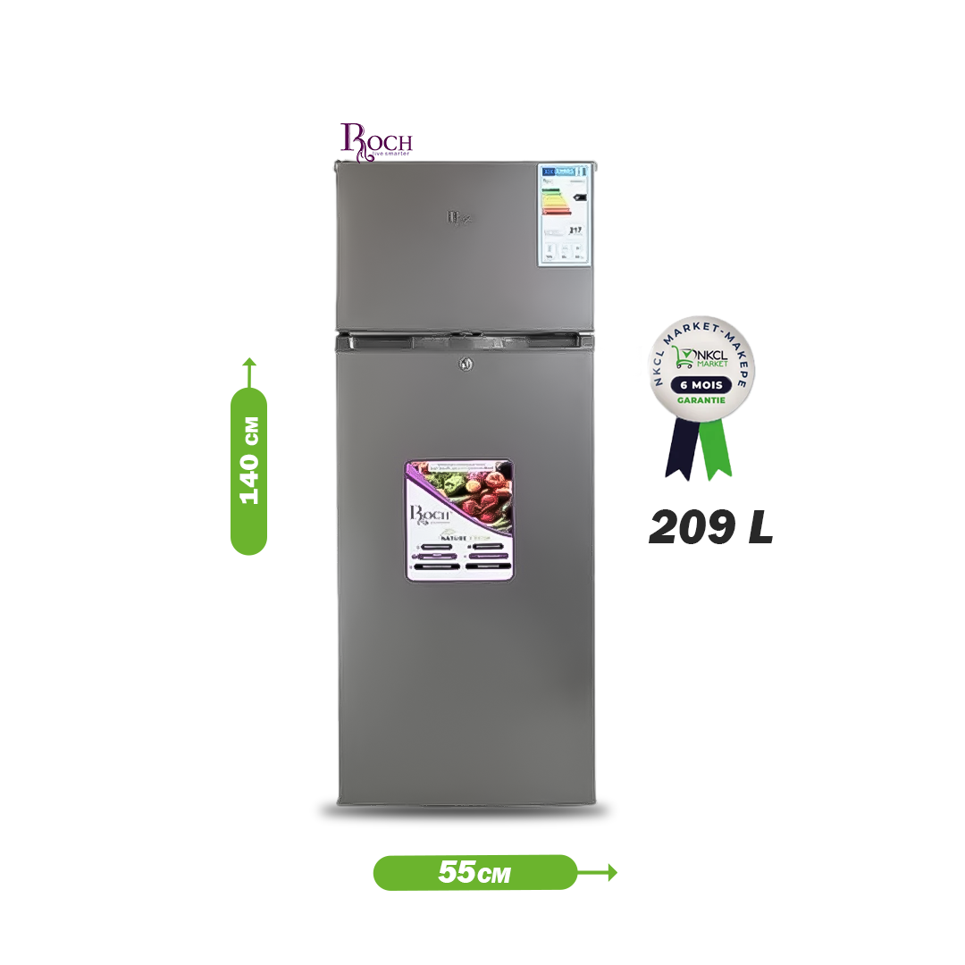 réfrigérateur-double-battant---roch---rfr-260-dt-l---209-litres---gris---garantie-6-mois