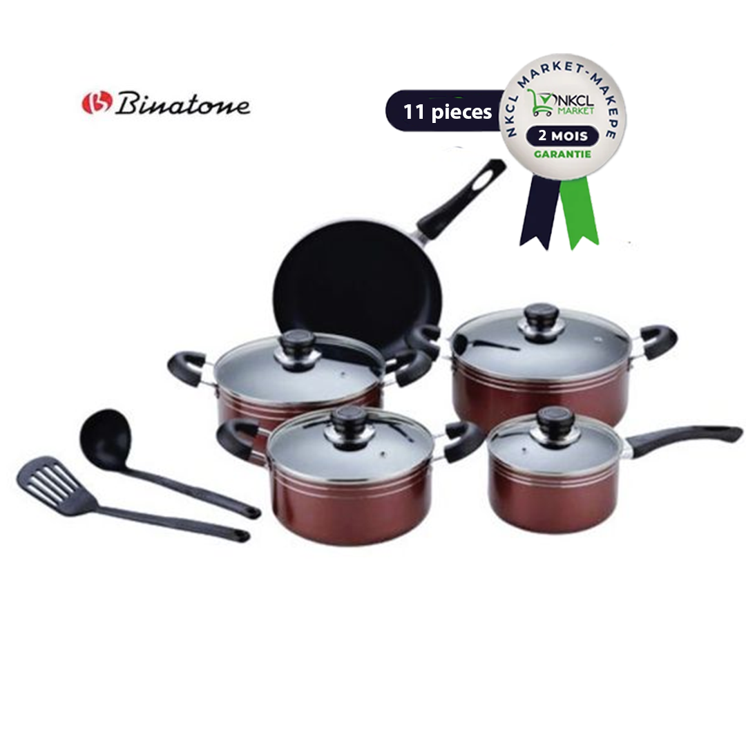 ensemble-de-casserole-et-poêle---binatone---cw-11---11-pièces---rouge---4-mois-de-garantie