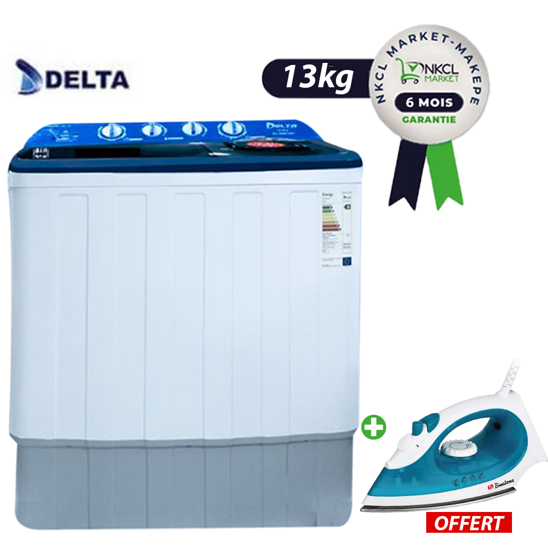 pack-machine-à-laver-sémi-automatique-delta--13kg-+-fer-a-repasser-06-mois-de-garantie