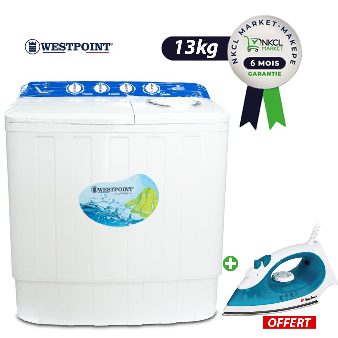 pack-machine-à-laver-semi-automatique-westpoint--13kg-+-fer-a-repasser-06-mois-de-garantie