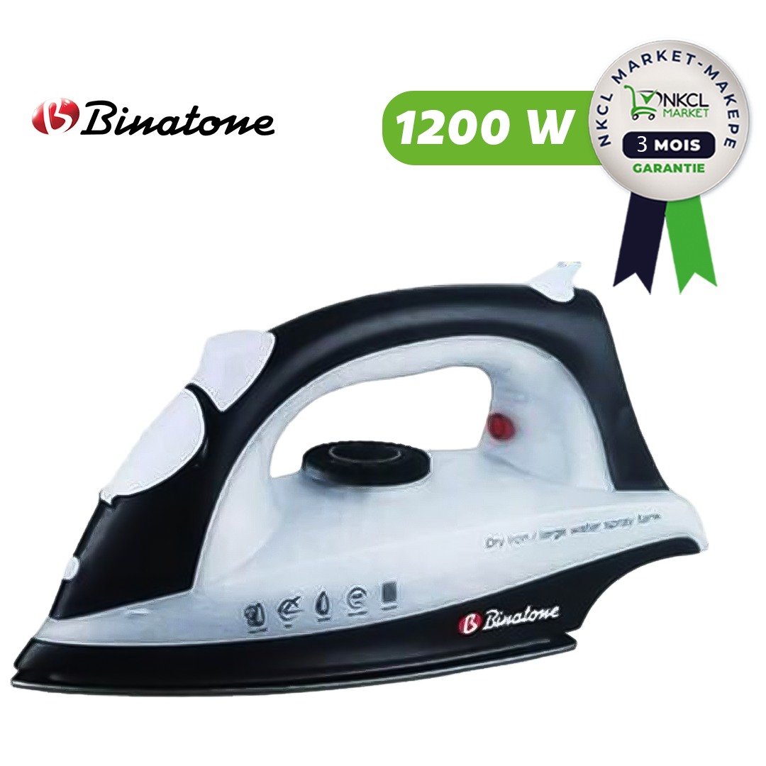 fer-à-repasser-à-sec---binatone---di-1206(mk4)---1200w---30ml---noir-gris---3-mois-de--garantie