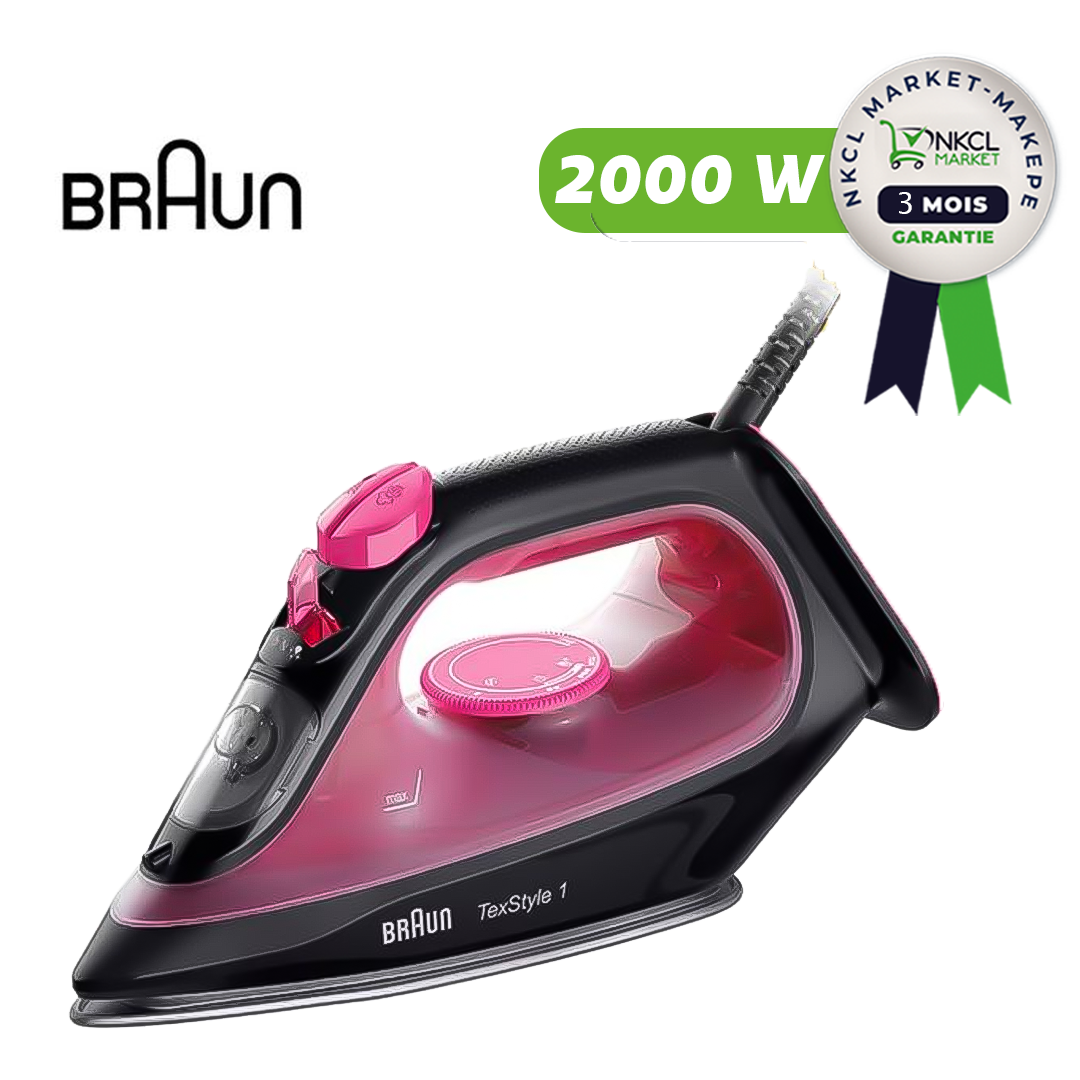 fer-à-vapeur-antiadhésive---braun---si-1070pu---2000-watts---220-ml---texstyle-1-avec-mode-eco-énergie---violet-noir---garantie-3-mois
