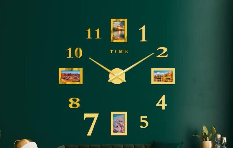 horloge-murale-design-3d-doree-avec-cadres-photo-integres-edition-time-8235