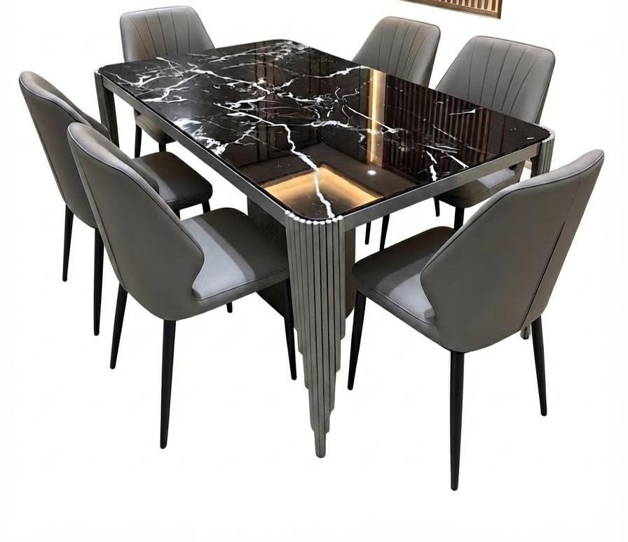 ensemble-table-a-manger-marbre-noir-chaises-grises-avec-eclairage-led-6-chaises-8680